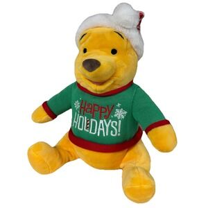 Disney Winnie The‎ Pooh 2020 Happy Holidays Medium Plush Christmas Sweater & Hat